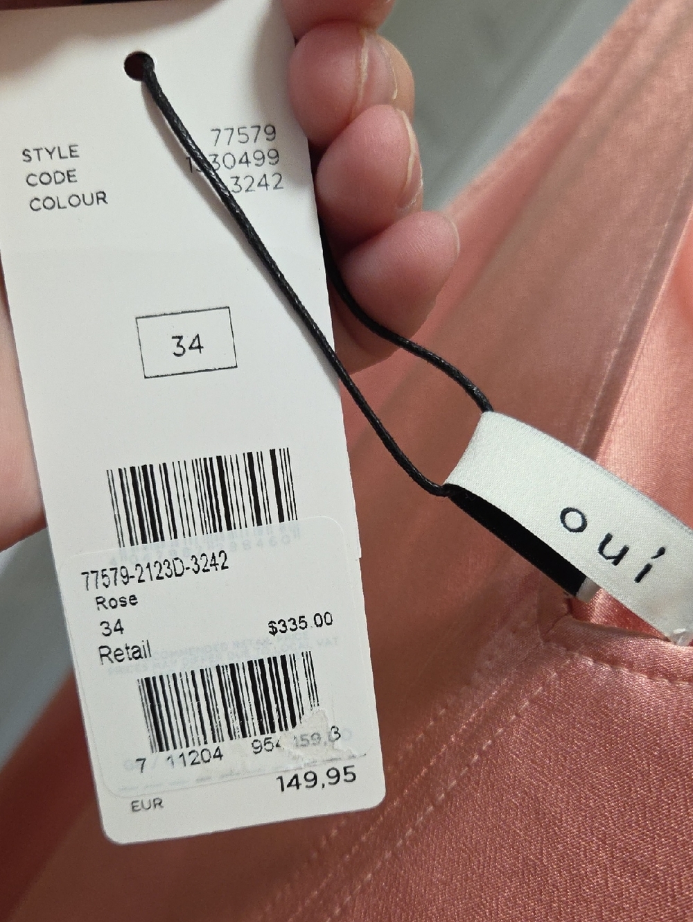 NWT OUI Blush Pink Satin Slip Dress V-Neck Side Slits Midi Minimalist Luxe $335 - Picture 7 of 12
